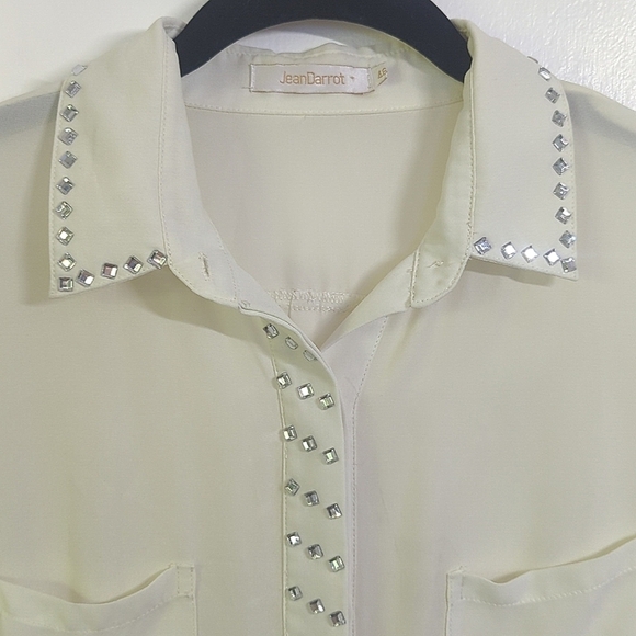 EUC Semi-sheer Jean Darrot 80s Rhinestone Blouse sz 46 AMAZING Euro Plus RARE - Picture 2 of 7